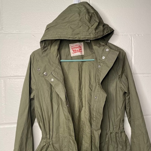 Levi's Jacket Women Size XS Military Utility Hooded Full Zip Epaulets Green - Picture 3 of 15